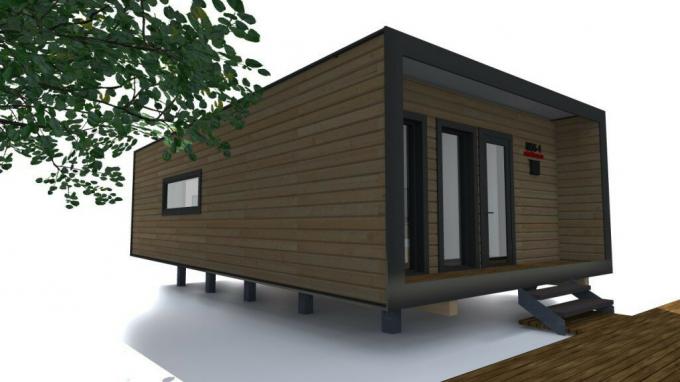 Modulární domácí projekt. Stejně startovací balíček - kuchyň-obývací pokoj, ložnice a koupelna. Zdroj - YARSNIP