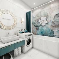 Koupelna se smaragdově akcenty a luxusní květinové panely