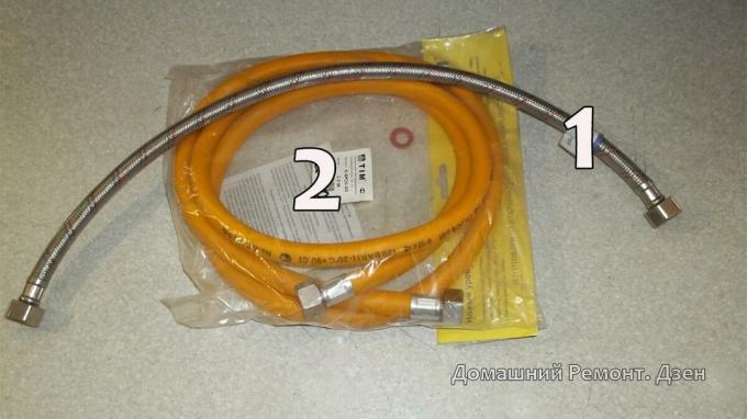 1 - pružné hadice v kovovém plášti; 2 - plynové hadice z PVC