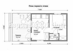 Finský domek 4x8 na úzkých místech s WC v ložnici