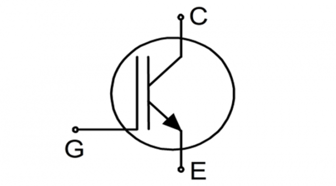 Piktogram tranzistorových obvodů, kde G - roleta, C- kolektorů, E - emitor.